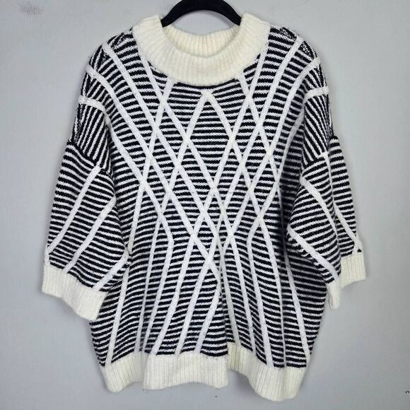 Lands End Women Wool Alpaca Pullover Sweater 1X Cream Mock Neck Chunky Knit Cozy - Picture 1 of 8